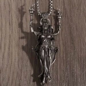 Hecate silver tone Goddess necklace